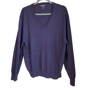 Brooks Brother's Mens Large Sweater Pullover Purple V neck  Saxxon Wool Minimali